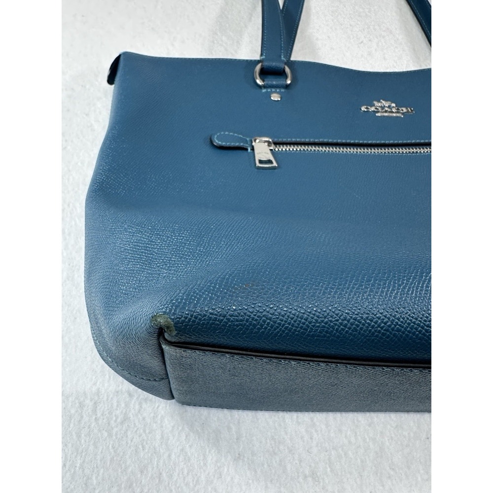 Coach Blue Leather Tote Bag - Classic Shoulder Handbag - Picture 9 of 11